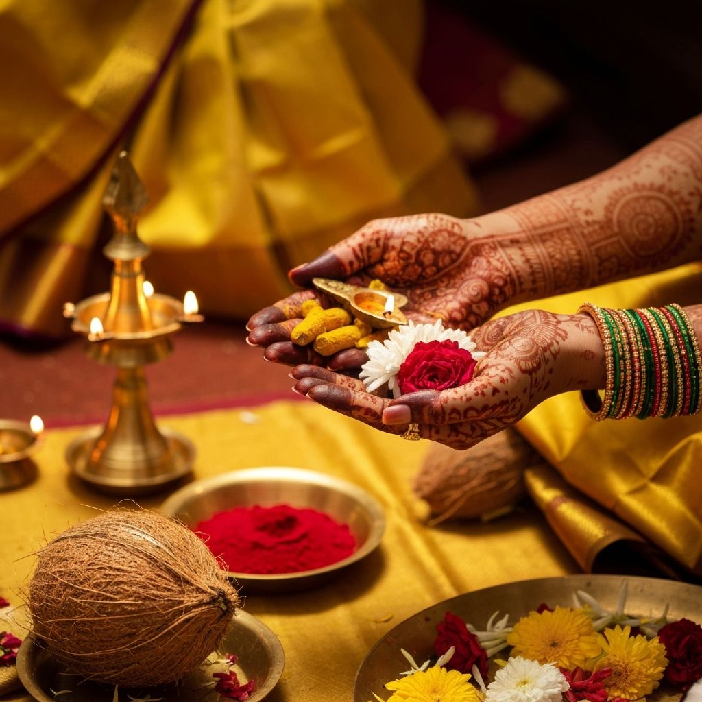 Close-up of traditional Hindu wedding ceremony ritual details